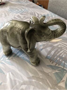 Vtg Ceramic Elephant With Trunk Up - 5.5” Tall, 7” Long